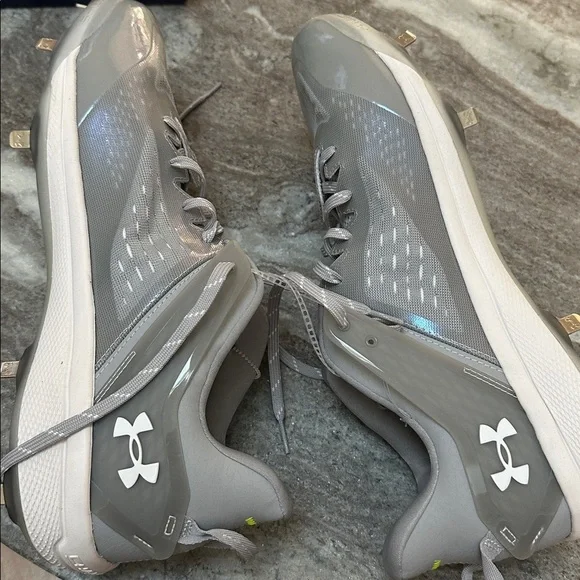 NEW Under Armour Men Yard Low MT Charged Baseball Cleats Gray W Metal Spikes 14 - Picture 10 of 11